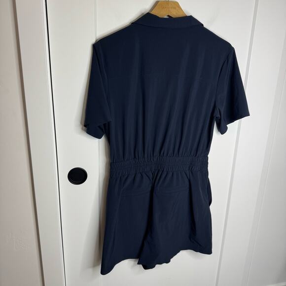 Athleta Avenue Romper Navy Blue Stretch Drawstring Collared Athletic Comfort S - Picture 5 of 7